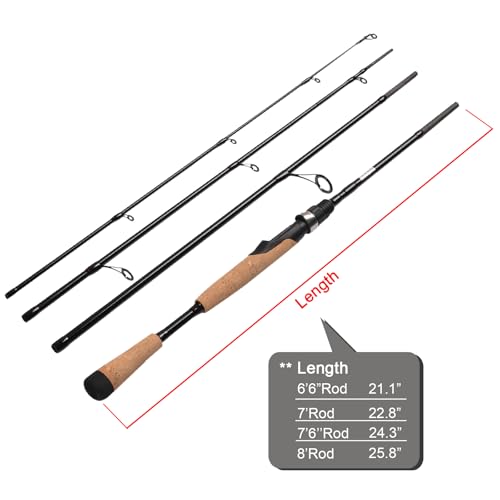 Fiblink 4 Pieces Travel Spinning Rod Medium Carbon Spinning Fishing Rod Portable Fishing Rod