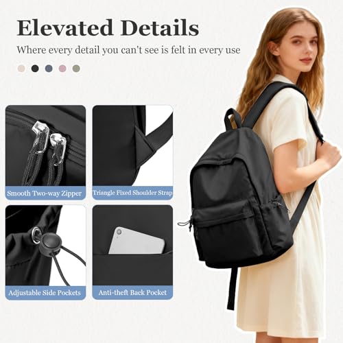 WEPOET Classic Basic Black Backpack For Women,Waterproof High School Bookbag,Lightweight Casual Travel Daypack,College Bac...