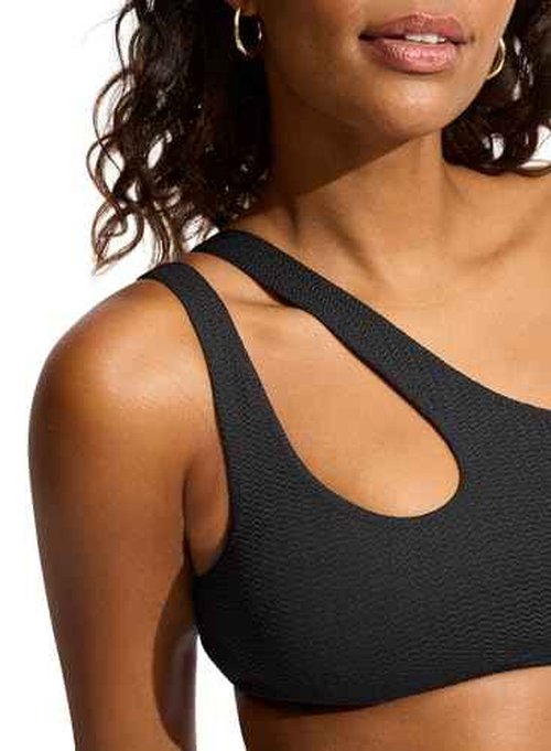 Seafolly Women's Standard Bandeau One Shoulder Bikini Top Swimsuit, Sea Dive Black
