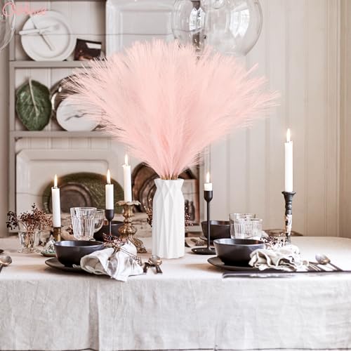 obbsie 50pcs Pink Faux Pampas Grass Decor, 21.6" Short Artificial Pompous Grass Floral Fake Pompas Grass Branches Vase Fil...
