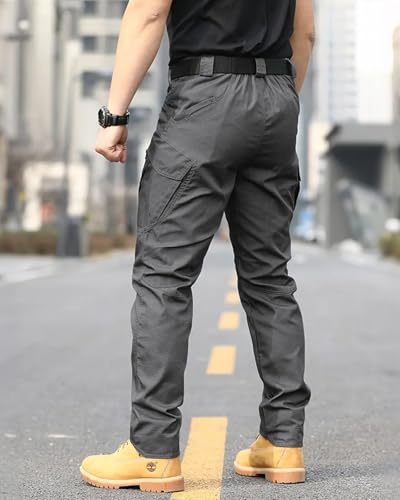 Men's Tactical Cargo Pants Stretch Ripstop Lightweight Waterproof Multi Pockets Work Hiking Outdoor Casual Pants (No Belt)
