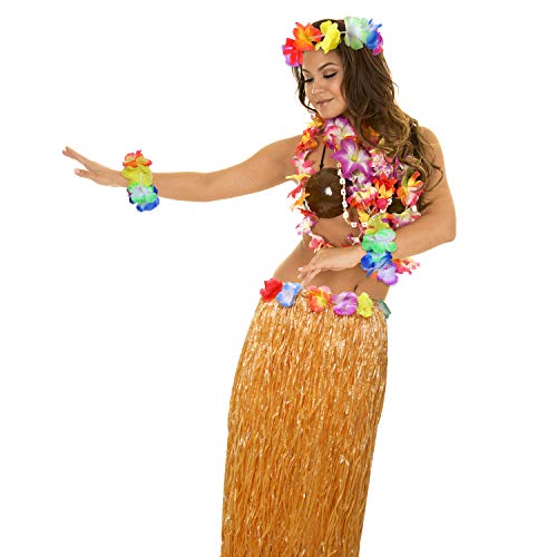Elcoho 8 Pieces Grass Skirt Sunglasses Leis Necklace Bracelet Set Luau Decorations for Kids and Adults