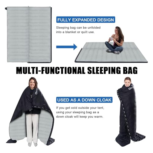 Down Sleeping Bag for Adults, Ultralight Wearable Sleeping Bag for Backpacking, Can Be Used as a Blanket or Mat