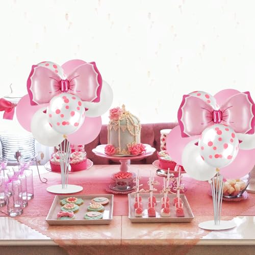 Pink Bow Party Balloon Stand Kit, 4 Sets, Table Centerpiece Decorations for Girls Birthday (pink)