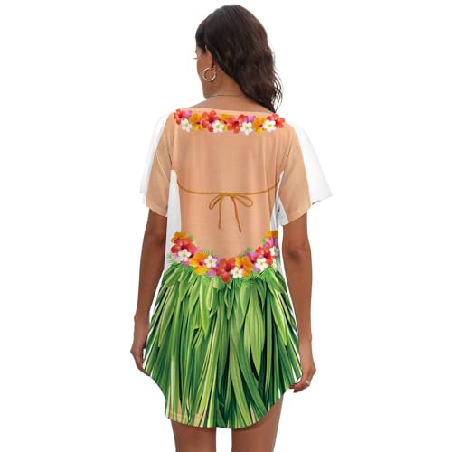 Women's Bikini Body Printed T Shirt Short Sleeve Beach Cover Up Luau Party Hawaiian Shirt