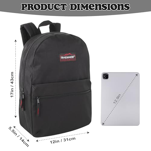 Trail maker Classic 17 inch Backpacks with Adjustable Padded Straps | School Backpacks for Girls, Boys (Black)