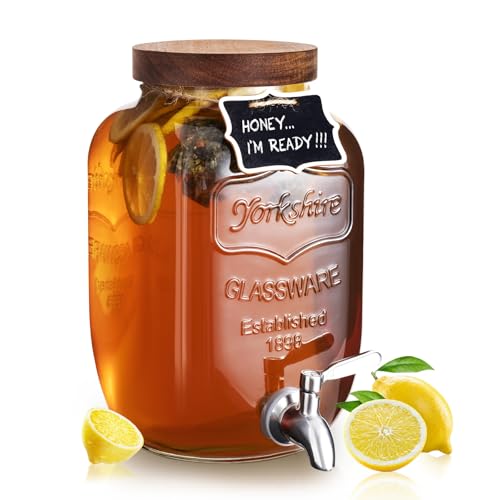 Mustry Glass Drink Dispenser for Parties, 1 Gallon Beverage Dispenser with Spigot Solid Stainless Steel, Used as Lemonade ...