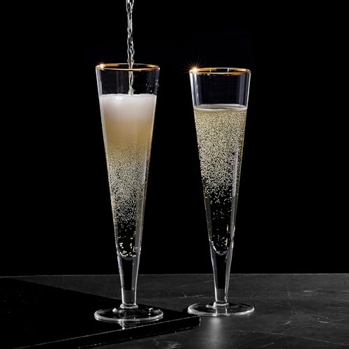 Mikasa Gold Rim Wedding Anniversary Champagne Toasting Flutes Gift Boxed, Set Of 2, 8 Ounce