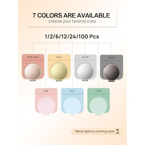 Compact Mirror for Purse, Double-Sided 1X/2X Magnifying Metal Pocket Makeup Mirrors(Round, Rose Gold)