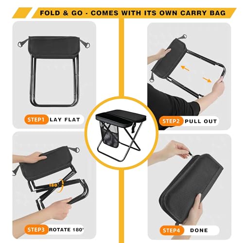 ABUUL Foldable Backpack Stool - Portable Pocket Chair with Storage Pouch, Convertible Satchel for Hands-Free Carry & Suppo...