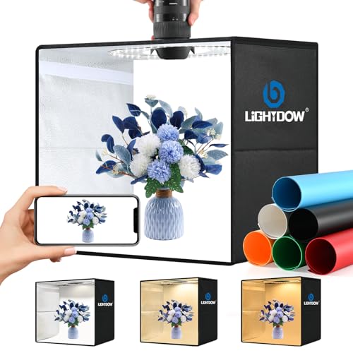 Lightdow 10"x10"x10" Photo Studio Light Box Photography with 96 LEDs (CRI>95), 6 Backdrops - Portable/Dimmable/Versatile F...