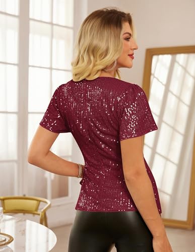 GRACE KARIN Womens Sequin Tops 2025 Ruffle Sleeve Sparkly Shirt, Glitter Party Blouses Dressy Concert Disco Outfits