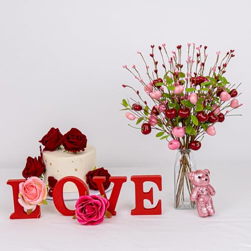 Yawwind 12 PCs Valentine Table Centerpieces 17 Inches Valentines Picks Valentines Day Floral Stems Romantic Heart Flower P...
