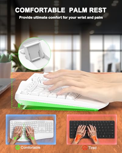 QUASIO Ergonomic Wireless Keyboard with Wrist Rest, Wave Keys, Comfortable Natural Typing, 2.4GHz Full Size Ergo Wireless ...