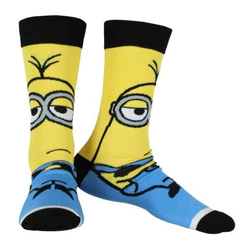 Minions Socks Men's 2-Pair Kevin Stuart Phil Allover Designs Adult Mid-Calf Crew Socks (Fits Shoe Size 6-12)