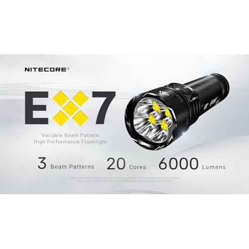 Nitecore EX7 6000 Lumen Flashlight ? High Performance Rechargeable Torch with Spotlight, Floodlight, Mixed ? USB-C Fast Charging, 546y Throw, Magnetic Tailcap, IP68 Waterproof