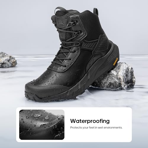 NORTIV 8 Men's Waterproof Military Tactical Hiking Work Boots Leather Motorcycle Combat Lightweight Non-Slip Boots for Men...