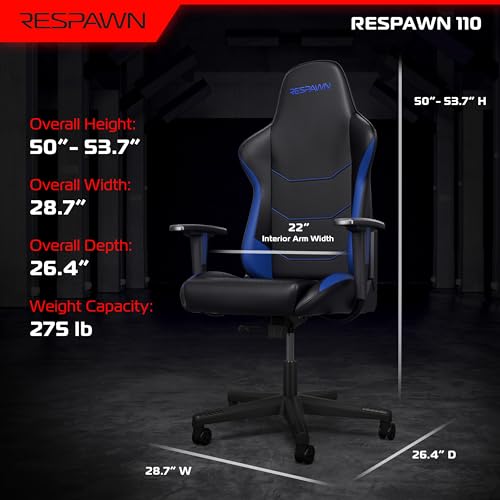 Respawn 110 Ergonomic Gaming Chair - Reclining Office Video Game Swivel Chair with Lumbar Support, Headrest, Heavy Duty, H...