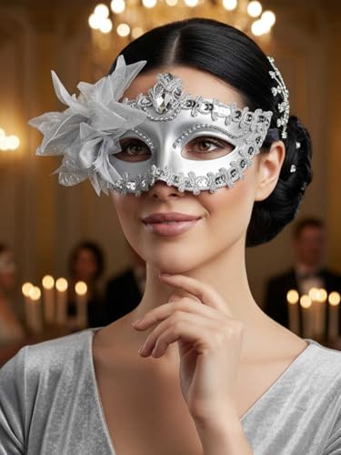 Yokawe Black Masquerade Mask for Women Flower Venetian Ball Masks Lace Mardi Gras Costume