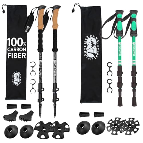 Lightweight Collapsible Trekking Poles for Kids (Teal) & Carbon Fiber Aluminum Walking Sticks with Cork Grips (Black) with...