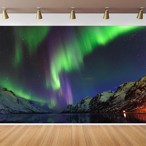 CapiSco Northern Lights Backdrop 7x5FT Arctic Snow-Capped Mountains Lake Scenery Northern Lights Landscape Polar Lights Ba...