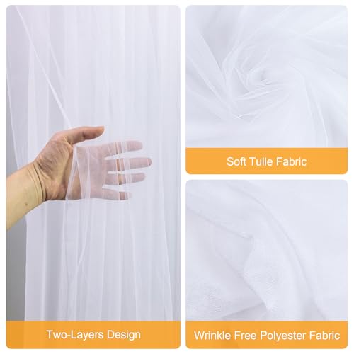 Fomcet White Backdrop Curtains with Lights String 10X8FT Polyester Fabric & Tulle Curtains Backdrop Drapes for Back Drop P...