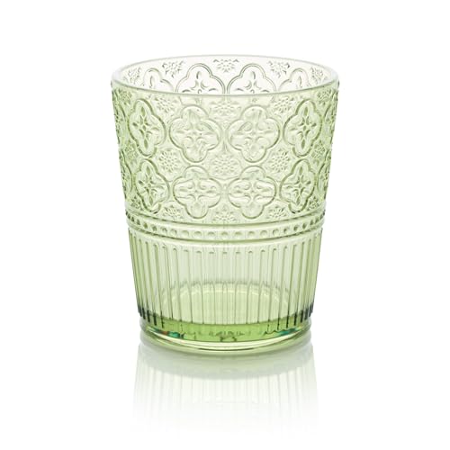 Certified International Victoria Green Set of 6 Premium Acrylic DOF Glass 16 oz – Unbreakable Drinkware with Elegant Embos...