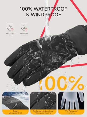 TRENDOUX 100% Waterproof Windproof Gloves: 3M Touchscreen Ski Snow Winter Gloves for Men Women Cold Weather, Thermal Warm ...