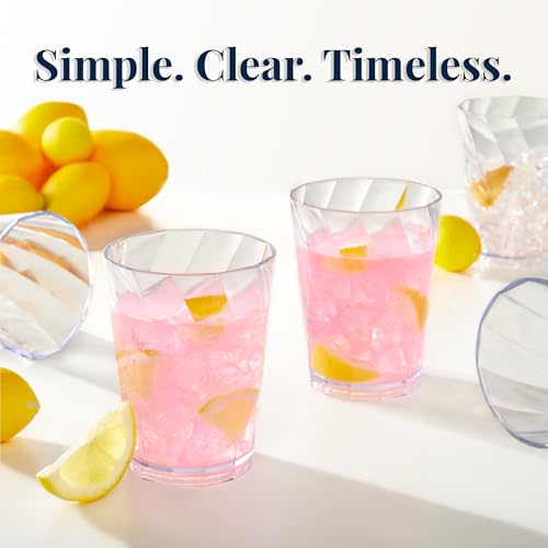 US Acrylic Optix Plastic Reusable Drinking Glasses (Set of 8) 14oz Rocks Cups in Clear | BPA-Free Tumblers, Made in USA | ...