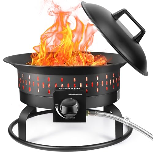GasBRUH Outdoor Portable Propane Fire Pit, 19-Inch,60,000 BTU with Cover&Carry Kit,Camping Propane Fire Pits,Gas Firebowl,...