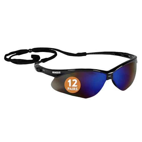 KleenGuard™ V30 Nemesis™ Safety Glasses (14481), Blue Lenses with Mirror coating, Black Frame, Unisex Eyewear for Men and ...