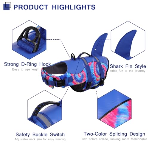 ASENKU Dog Life Jacket - Pet Safety Vest for Swimming & Boating, Shark Life Jacket with Floatation, Dog Lifesavers Swimsui...