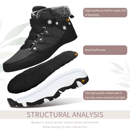 ASHION Womens Snow Boots Warm Fur Lined Winter Boots Comfortable Ankle Booties Outdoor Hiking Boots for Women
