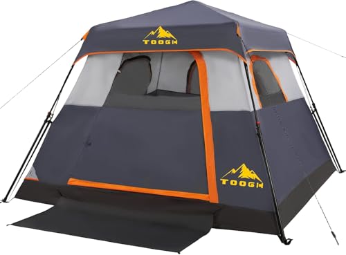 Toogh 3/4 Person Camping Tent with 1 Door, 4 Windows, and Upgraded Ventilation– Instant Setup, Waterproof, 8'x 8'x 67''Oxf...