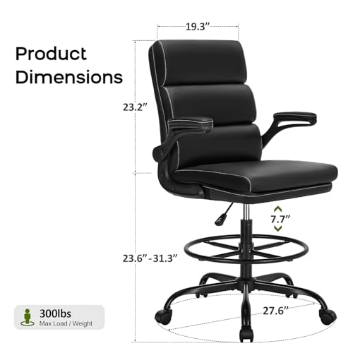 Drafting Chair Tall Office Chair with Padded Flip-up Armrests Executive Ergonomic Computer Standing Desk Chair with Comfor...