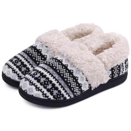 Evshine Women's Fuzzy Memory Foam Slippers, Closed Back Knit Bedroom Slippers, Slip-On Warm House Shoes for Indoor & Outdo...