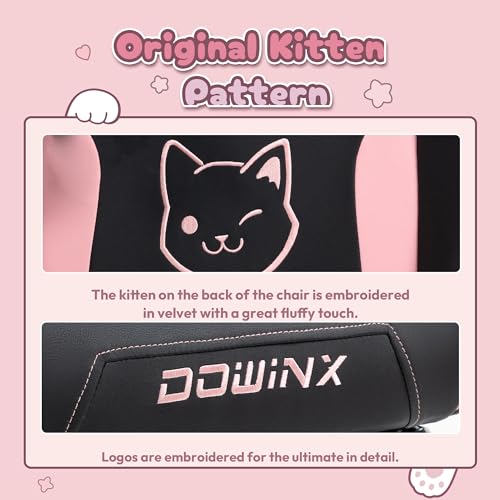 Dowinx Gaming Chair Cute with Cat Ears and Massage Lumbar Support, Ergonomic Computer Chair for Girl with Footrest and Hea...