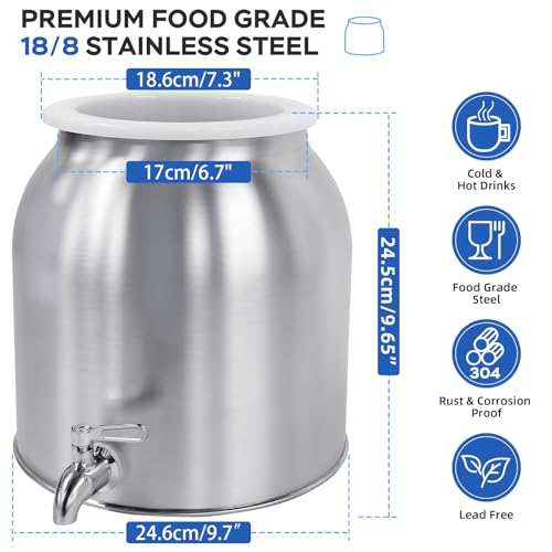 RIMOO Stainless Steel Water Dispenser, 2.5 Gallon Drink Dispenser with 18/8 Stainless Steel Spigot & Airtight Lid, Water C...