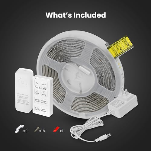 Feit Electric Smart Light Strip 16FT, Ultrathin RGBW Color Chasing LED Light Strip, 2.4GHz Wi-Fi Enabled, Works with Alexa...