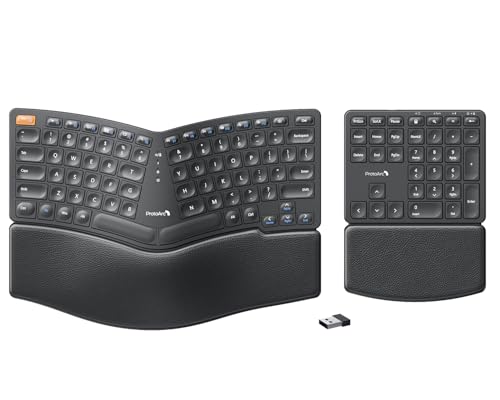 ProtoArc Wireless Ergonomic Keyboard, EK04 2.4GHz USB Wireless Ergo Keyboard with Separate Numeric Keypad, Split Design, H...
