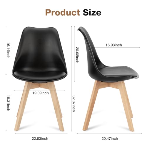 OLIXIS Set of 4 Dining Kitchen Mid-Century Modern Chairs with Wood Legs and PU Leather Cushion for Living Room Bedroom Out...