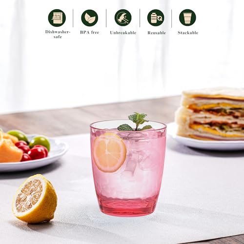 MIYOPESI 15oz Colorful Acrylic Glasses Drinkware (Set of 8), Hammered Design Unbreakable Plastic Tumblers, Reusable Plasti...