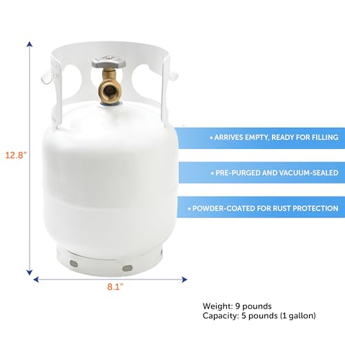 FLAME KING YSN5LB 5 Pound Propane Tank Cylinder, Great For Portable Grills, Fire Pits, Heaters And Overlanding, White