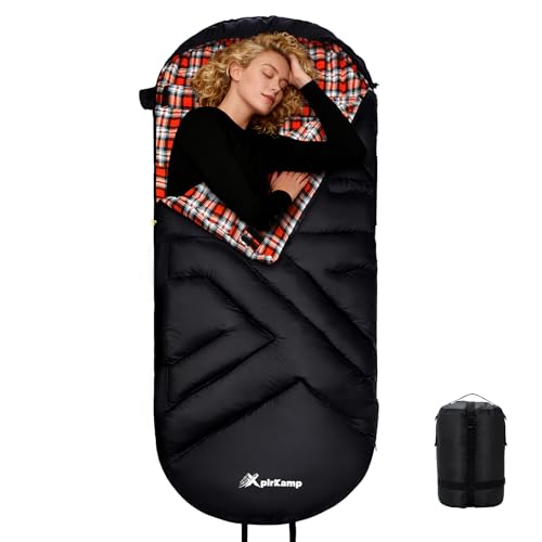 Cotton Flannel Sleeping Bag for Adults,4 Season Extra Big&Tall XXL Portable Sleeping Bag for Winter Cold Weather,Camping S...