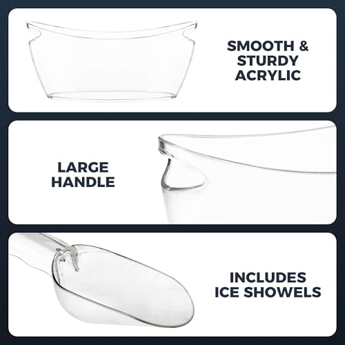 Clear Ice Buckets for Parties 3 Pack, 5.5L Clear Beverage Tub w/Handles & Scoops, Drink Buckets for Parties, Acrylic Bever...