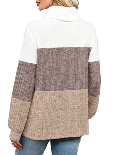 OFEEFAN Turtlenecks Tops for Women Oversized Sweaters Fall Outfits 2025 Plus Size Clothes Long Sleeve Shirts Color Block