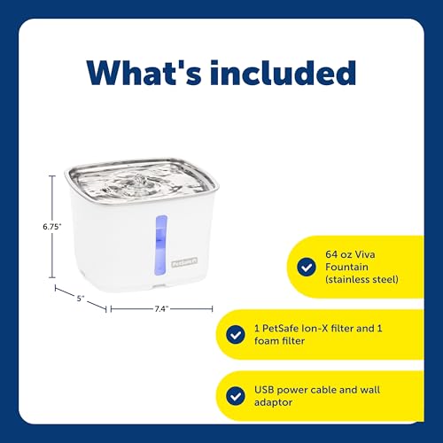 PetSafe Viva Pet Fountain - Encourages Healthy Hydration - Automatic Water Dispenser with Double Filtration - Ultra Quiet ...