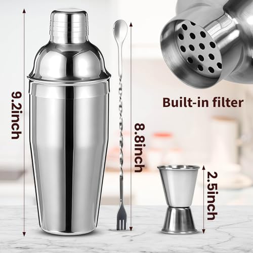 Cocktail Shaker Set Bartender Kit,Professional Bar Set, Martini Shaker, Jigger, Strainer, Mixer Spoon, Muddler, Liquor Pou...