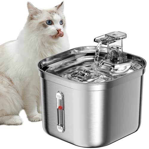 Homtyler Cat Water Fountain, Stainless Steel Pet Water Fountain for Cats Inside, 3 Filters&Ultra-Quiet Pump, 2.2L/73oz Aut...