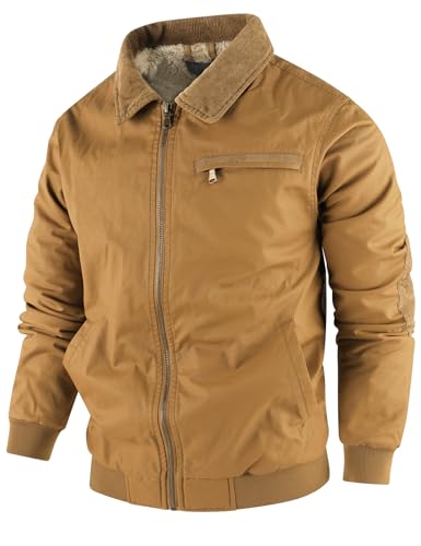 Flygo Mens Sherpa Lined Detroit Jacket Winter Warm Fleece Coat Waxed Washed Canvas Rugged Waterproof Jackets